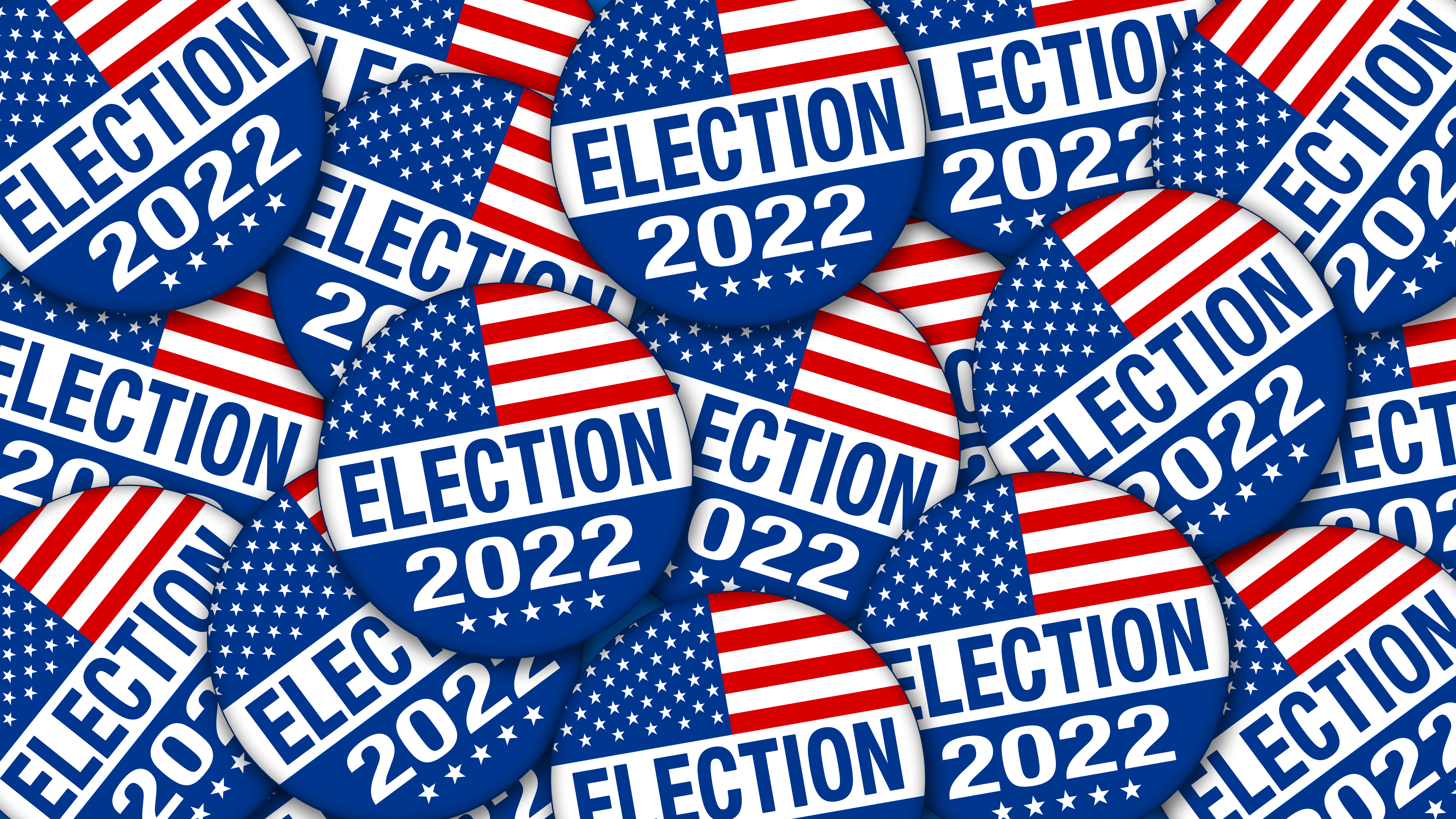 Graphic image of red, white, and blue stickers saying Election 2022.